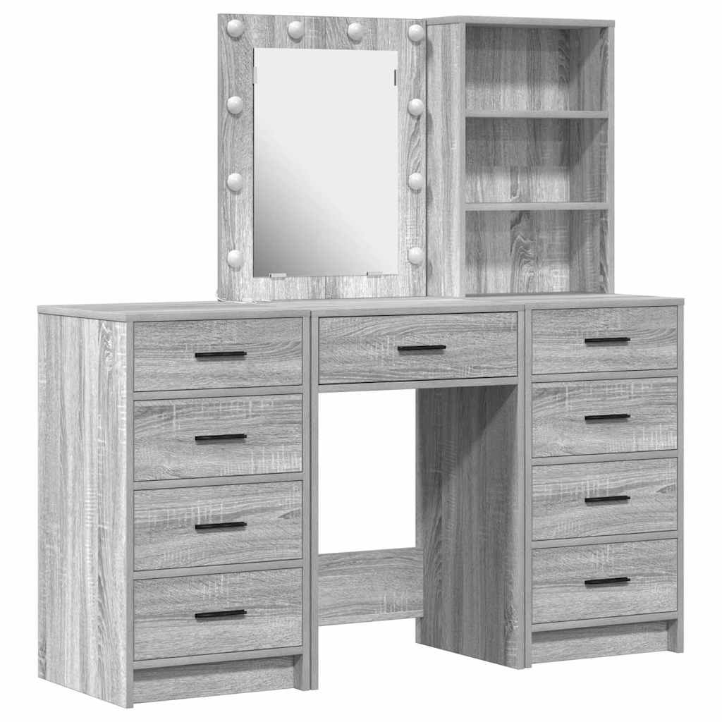 Schminktisch mit Spiegelbeleuchtung 3 pcs Weiß Holzwerkstoff