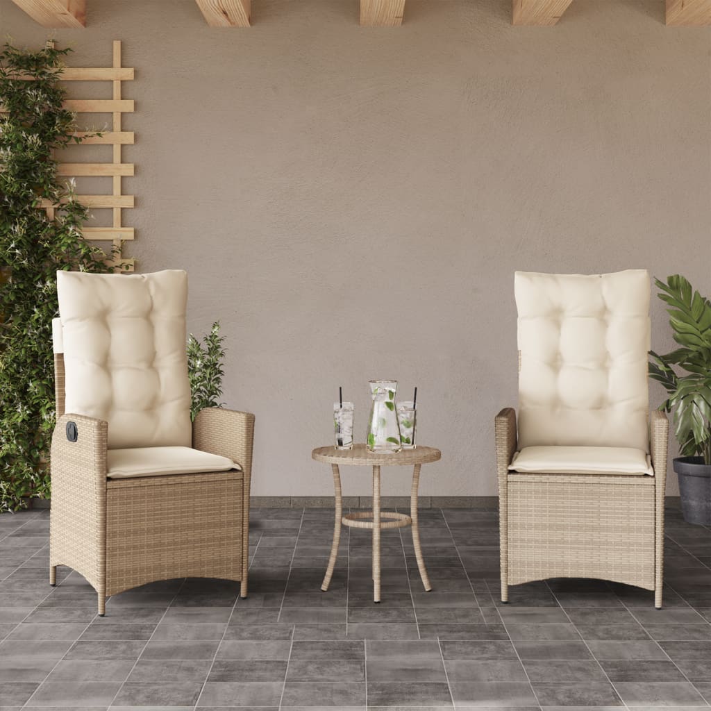 Gartensessel Verstellbar mit Kissen Schwarz Poly Rattan