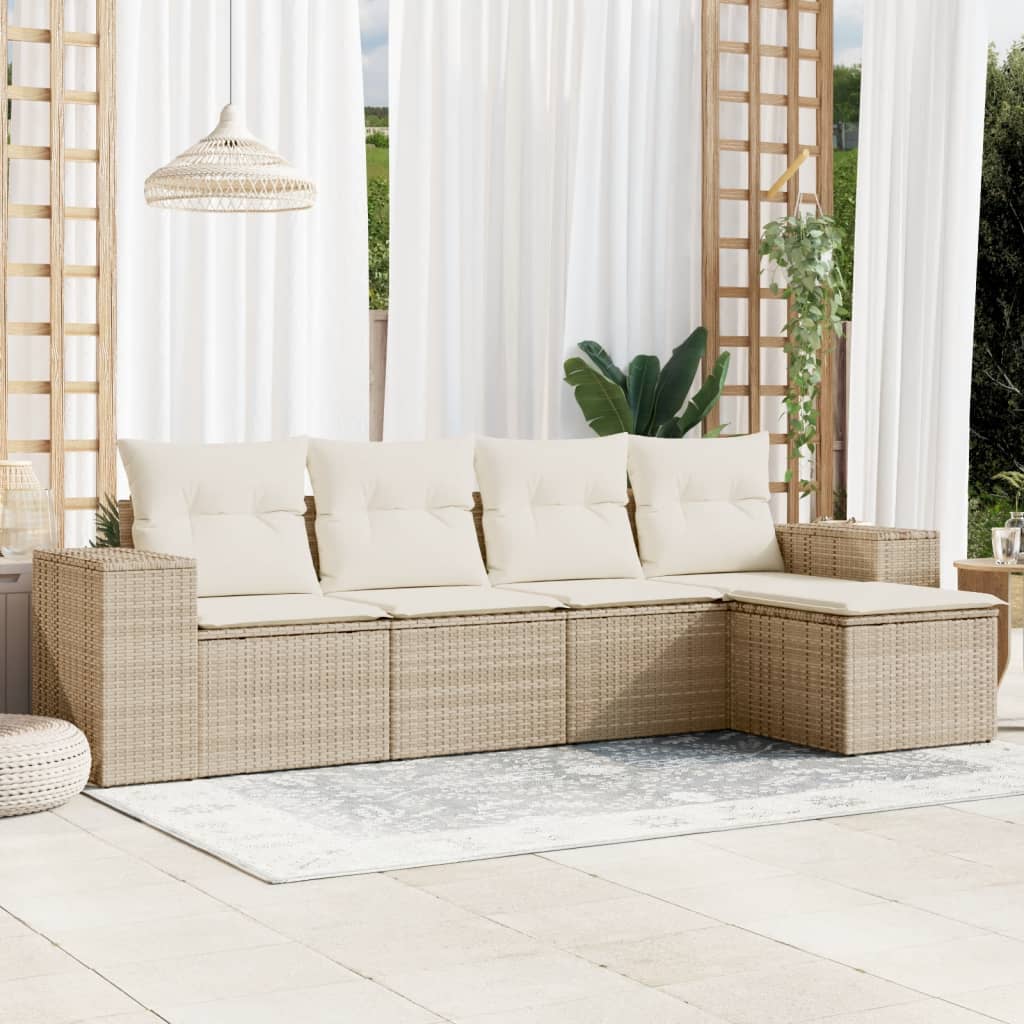 5-tlg. Garten-Sofagarnitur mit Kissen Schwarz Poly Rattan