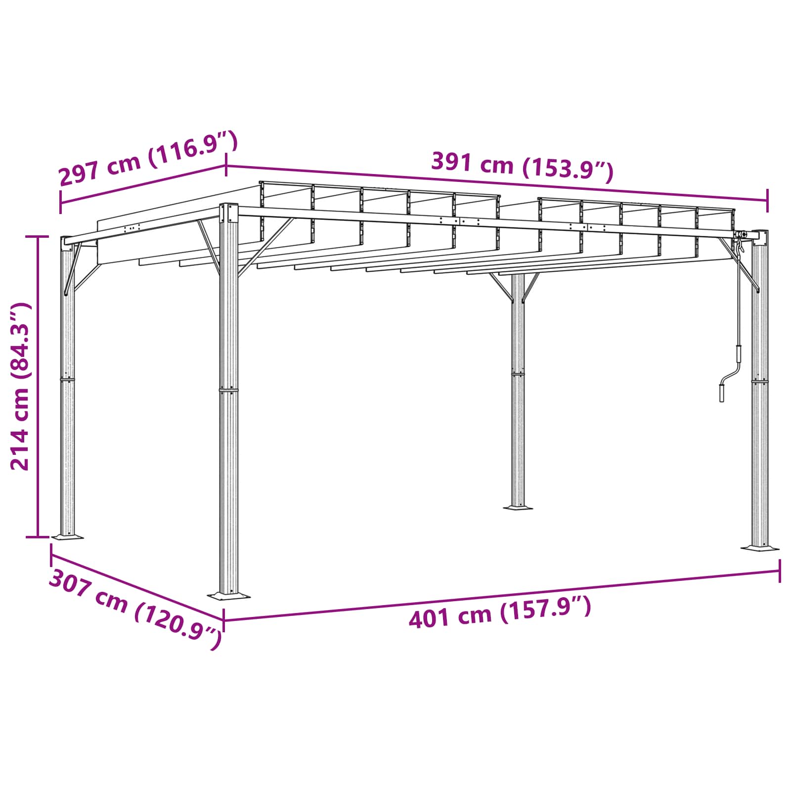 Pergola mit Lamellendach 3x3 m Creme Stoff und Aluminium