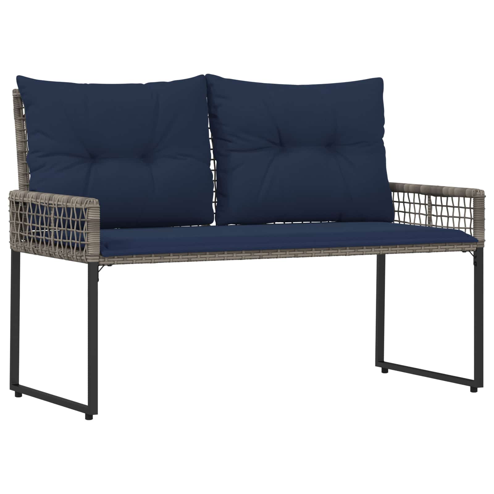 Bank Outdoor mit Kissen Schwarz und Cremeweiß 118 x 55 x 82 cm