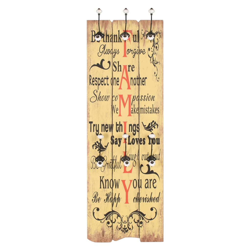 Wandgarderobe mit 6 Haken 120 x 40 cm "HOME IS