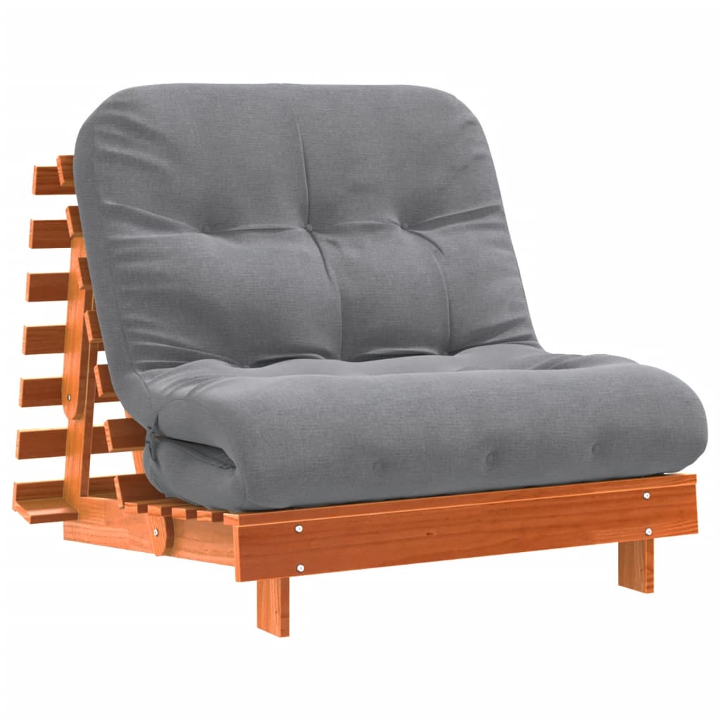 Futon Schlafsofa mit Matratze Braun 70x206x11 Massivholz Kiefer