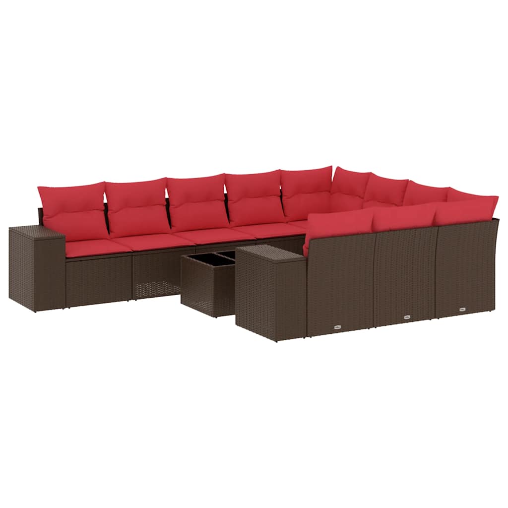 10-teiliges Gartensofa-Set mit Kissen, schwarzes Polyrattan