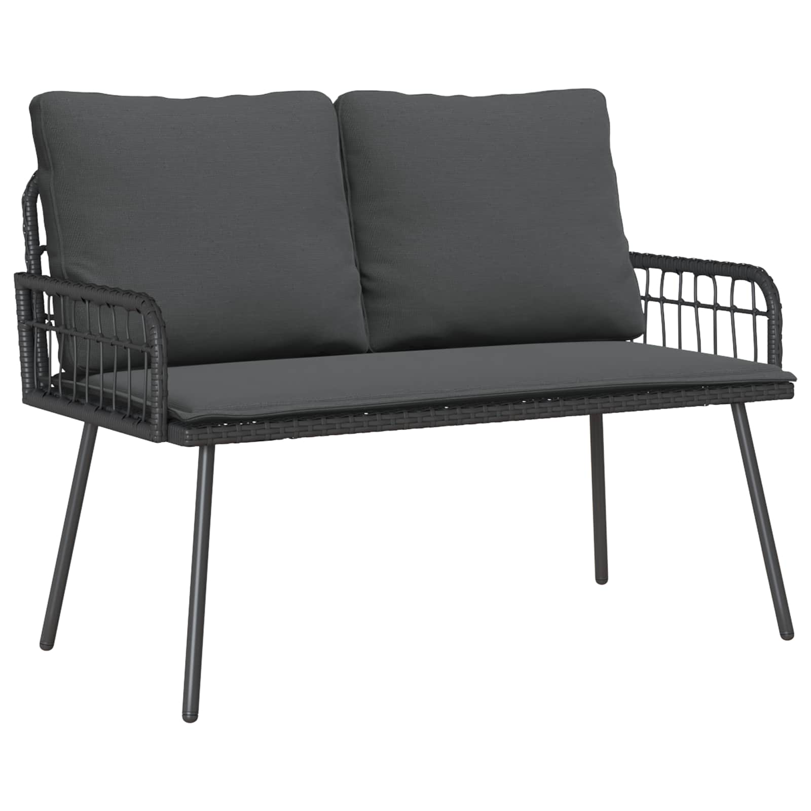 Gartensessel mit Kissen Schwarz Poly Rattan