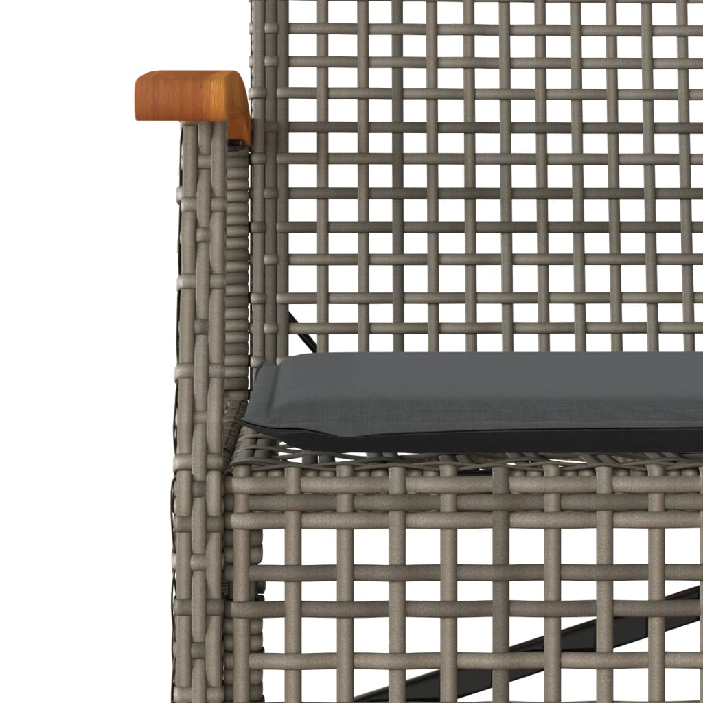 Gartenbank mit Kissen Schwarz Poly Rattan Akazienholz
