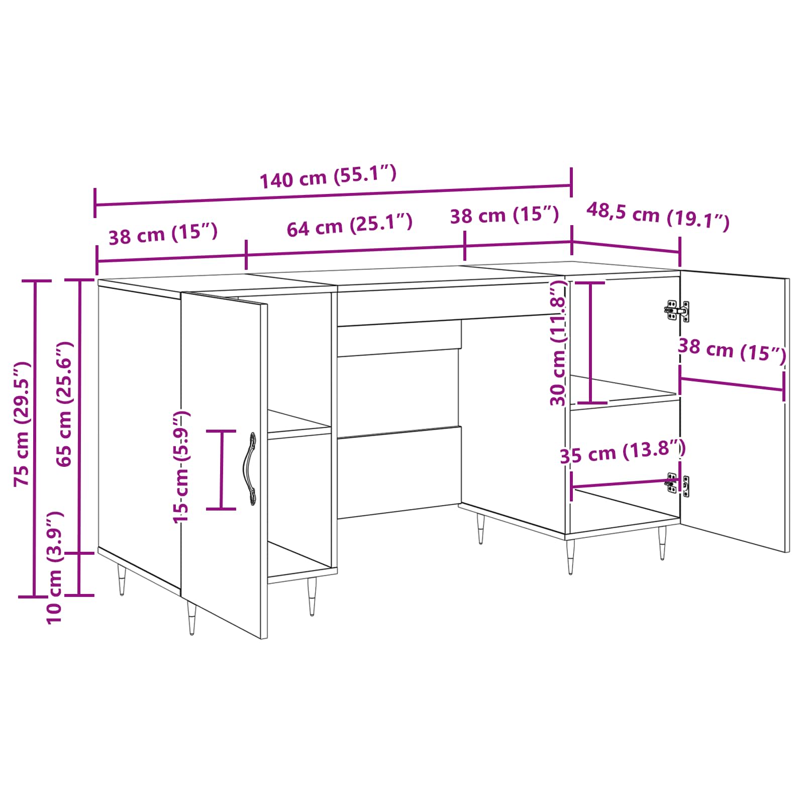 Schreibtisch Betongrau 140x50x75 cm Holzwerkstoff