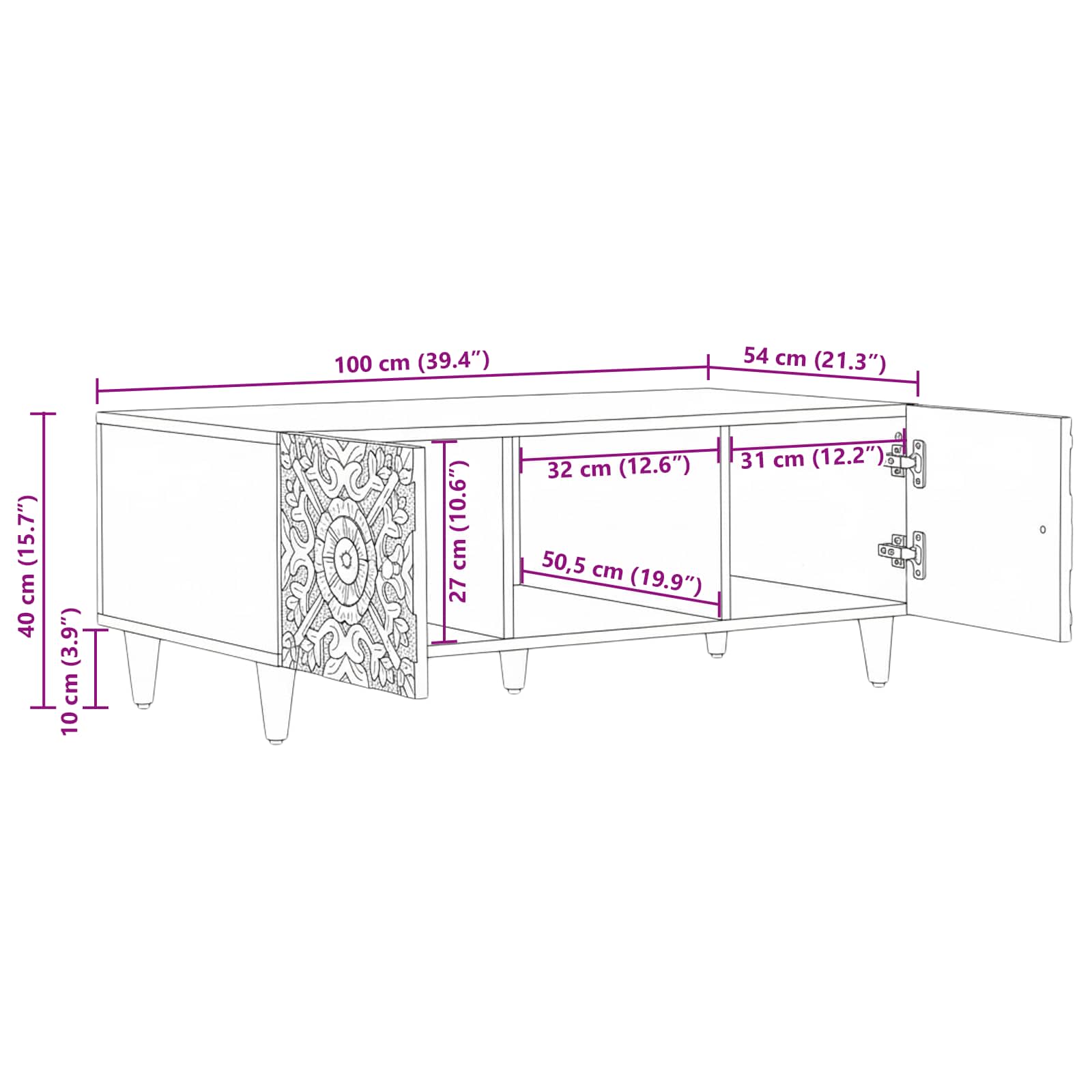 Couchtisch Braun 100 x 54 x 40 cm Massivholz Mango