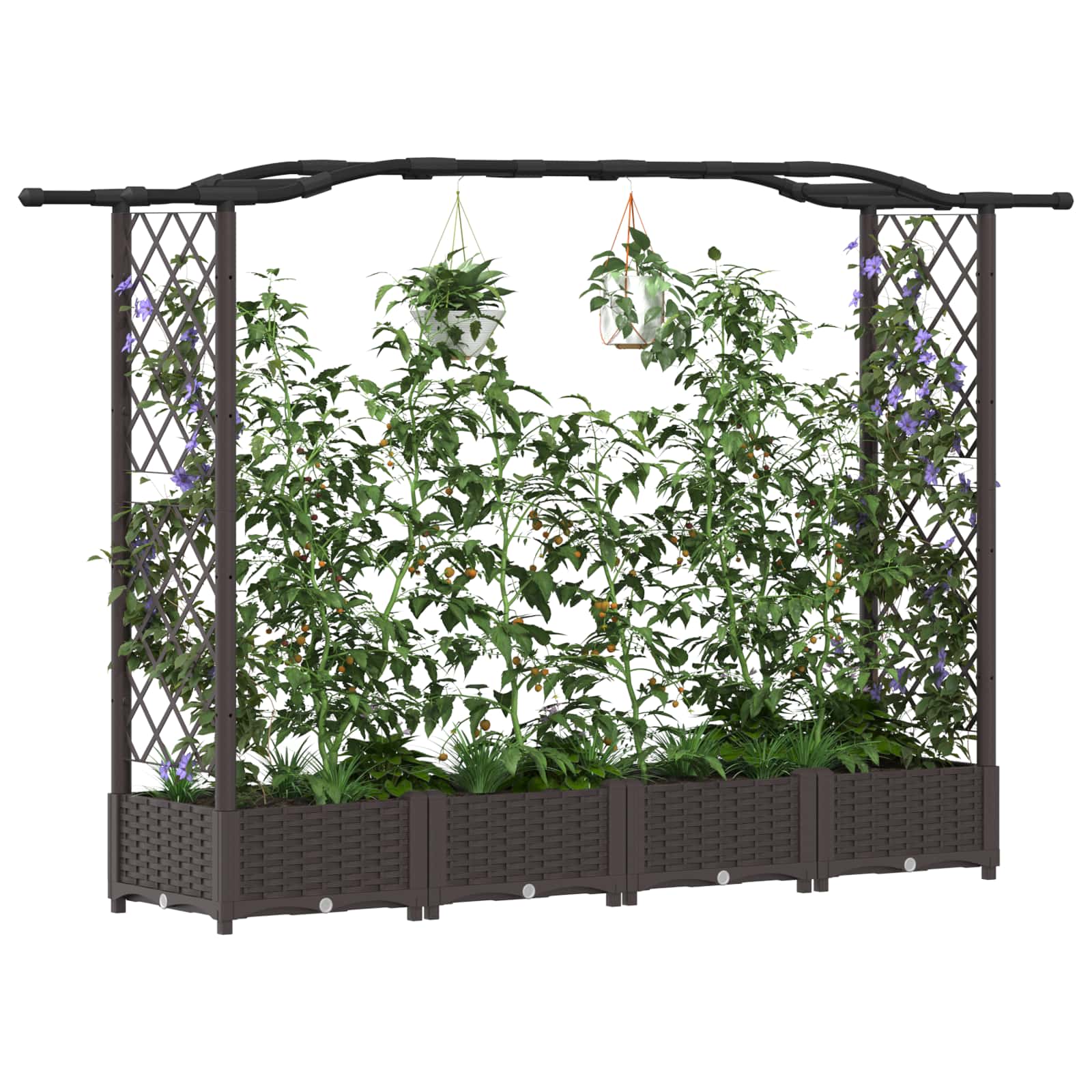 Hochbeet mit Rankgitter und Dach Braun 124 x 40 x 123 cm PP