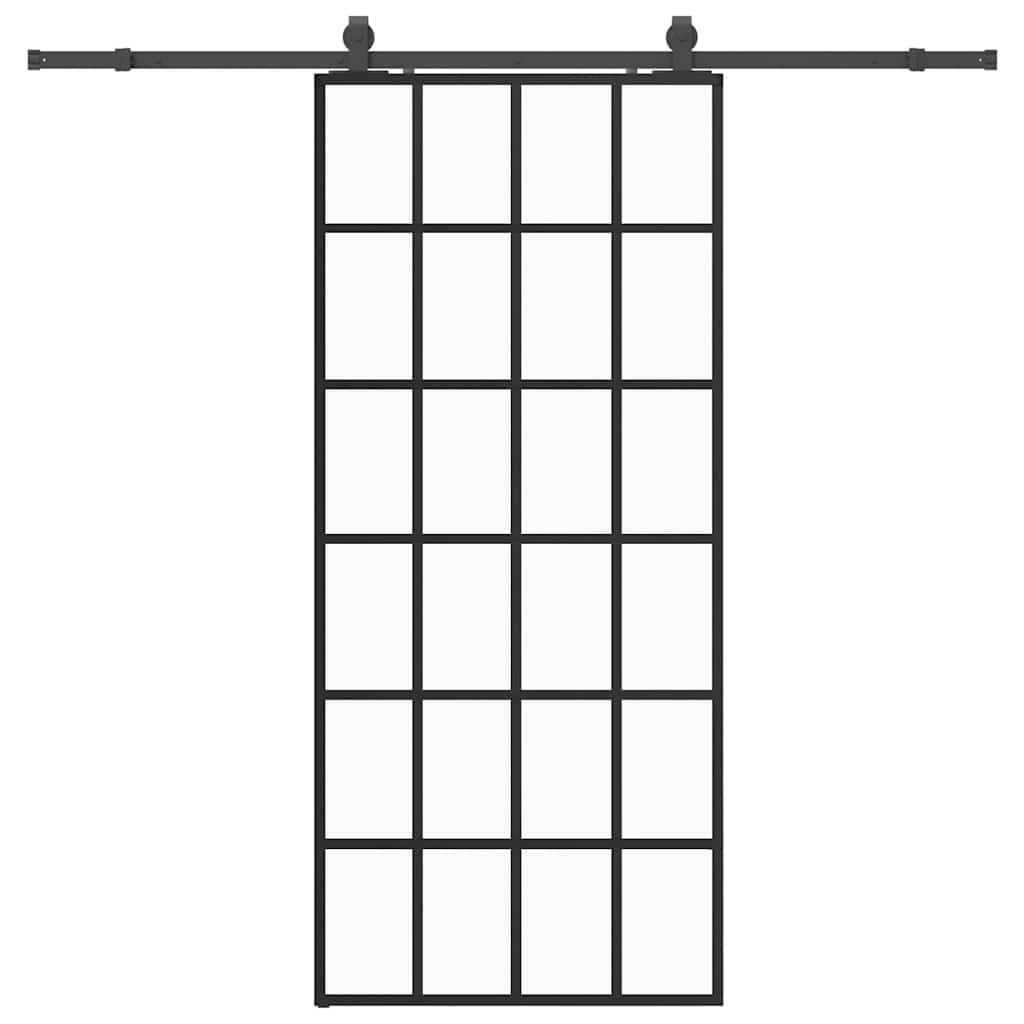 Schiebetür mit Beschlag Schwarz 76x205 cm ESG-Glas