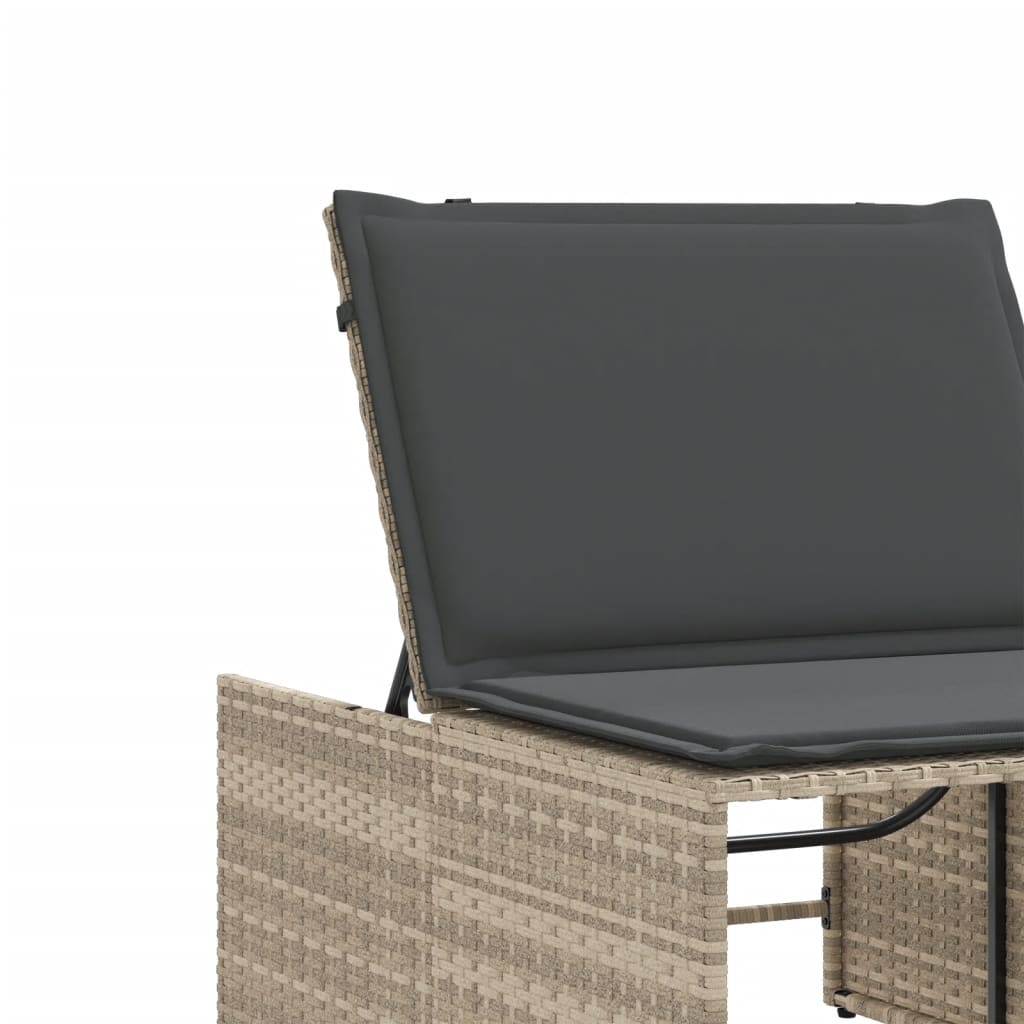 Modulare Sonnenliegen 2 Stk. mit Tisch Schwarz Poly Rattan