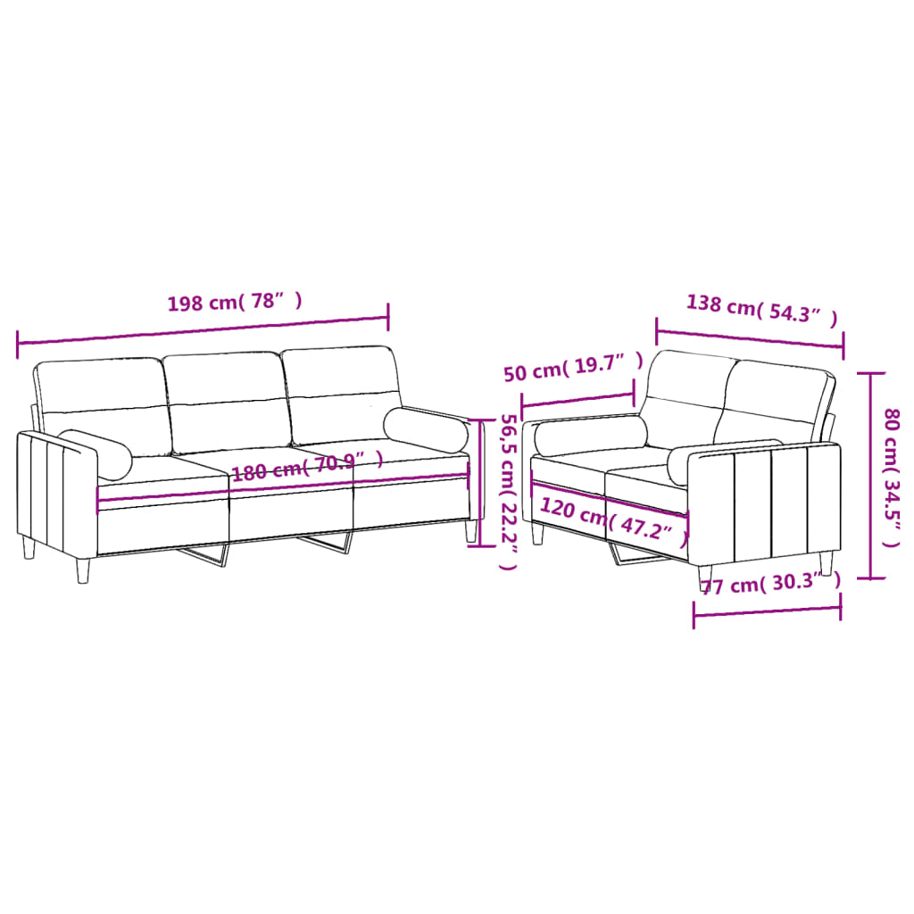 3-tlg. Sofagarnitur mit Kissen Taupe Stoff