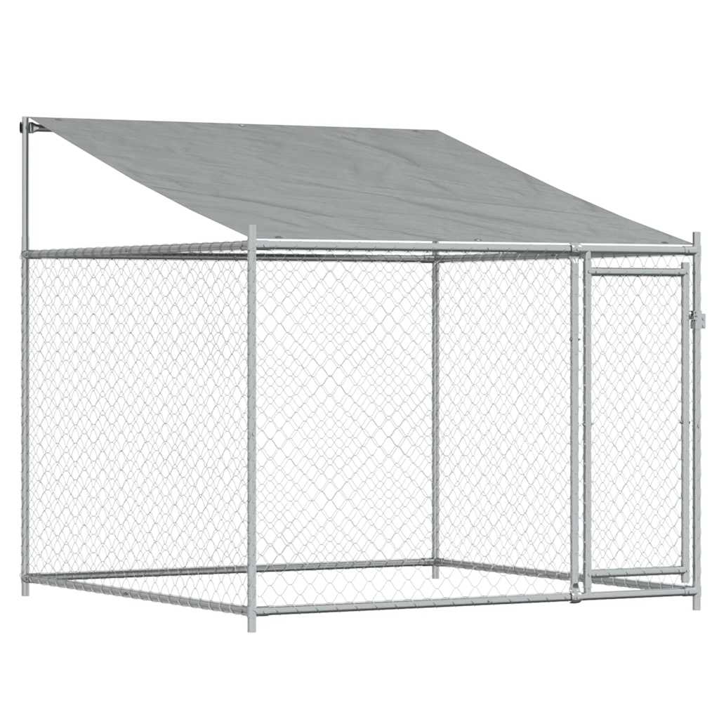 Hundezwinger mit Dach und Tür Grau 2x2x2 m Verzinkter Stahl