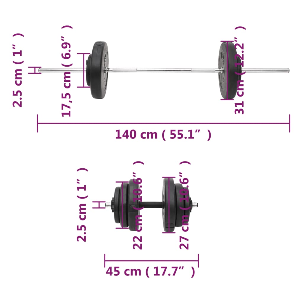Langhantel mit Gewichten 60 kg