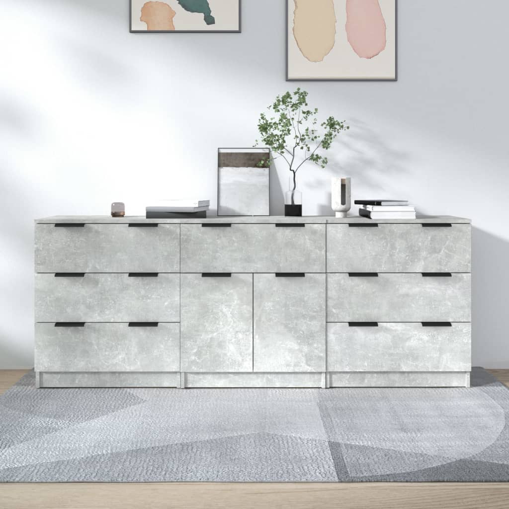 3-tlg. Sideboards Weiß Holzwerkstoff