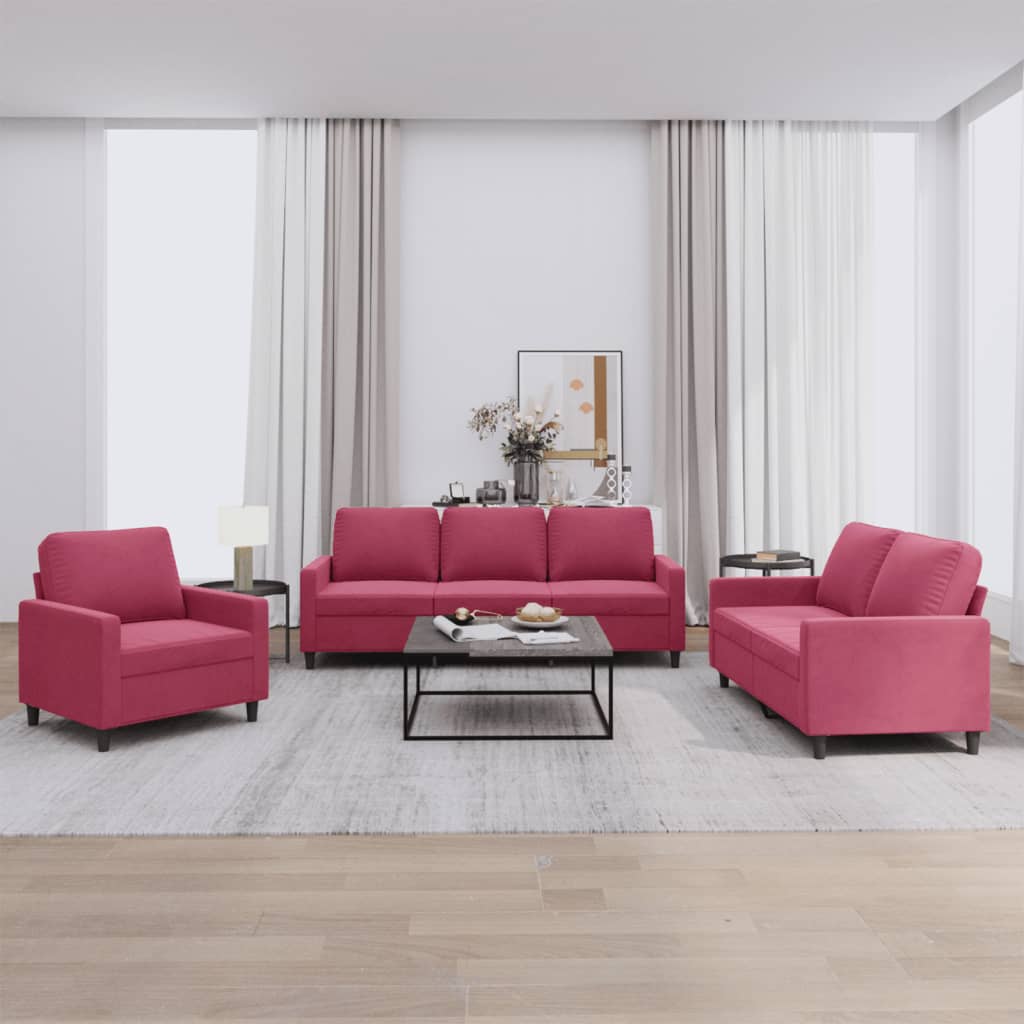 3-tlg. Sofagarnitur mit Kissen Rosa Samt
