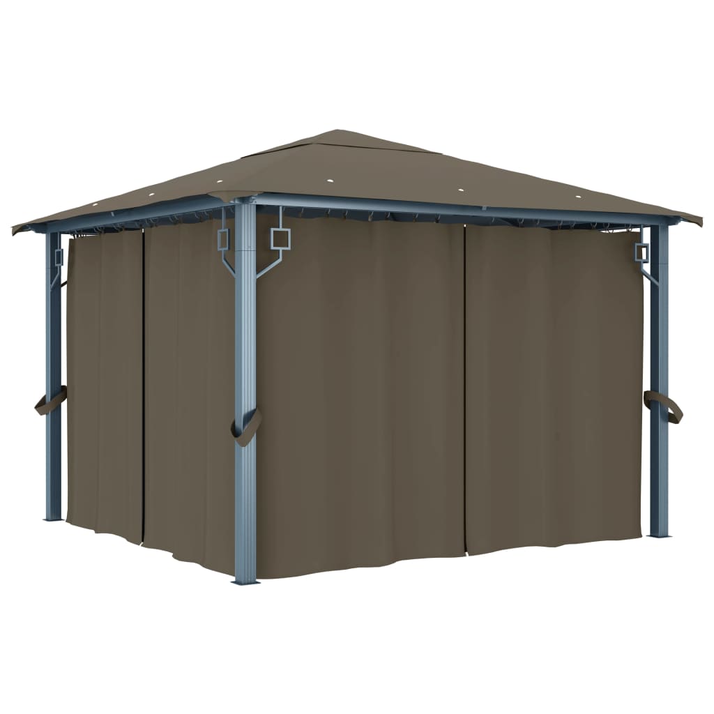 Pavillon mit Vorhängen & LED-Lichterkette 300x300 cm Creme Alu