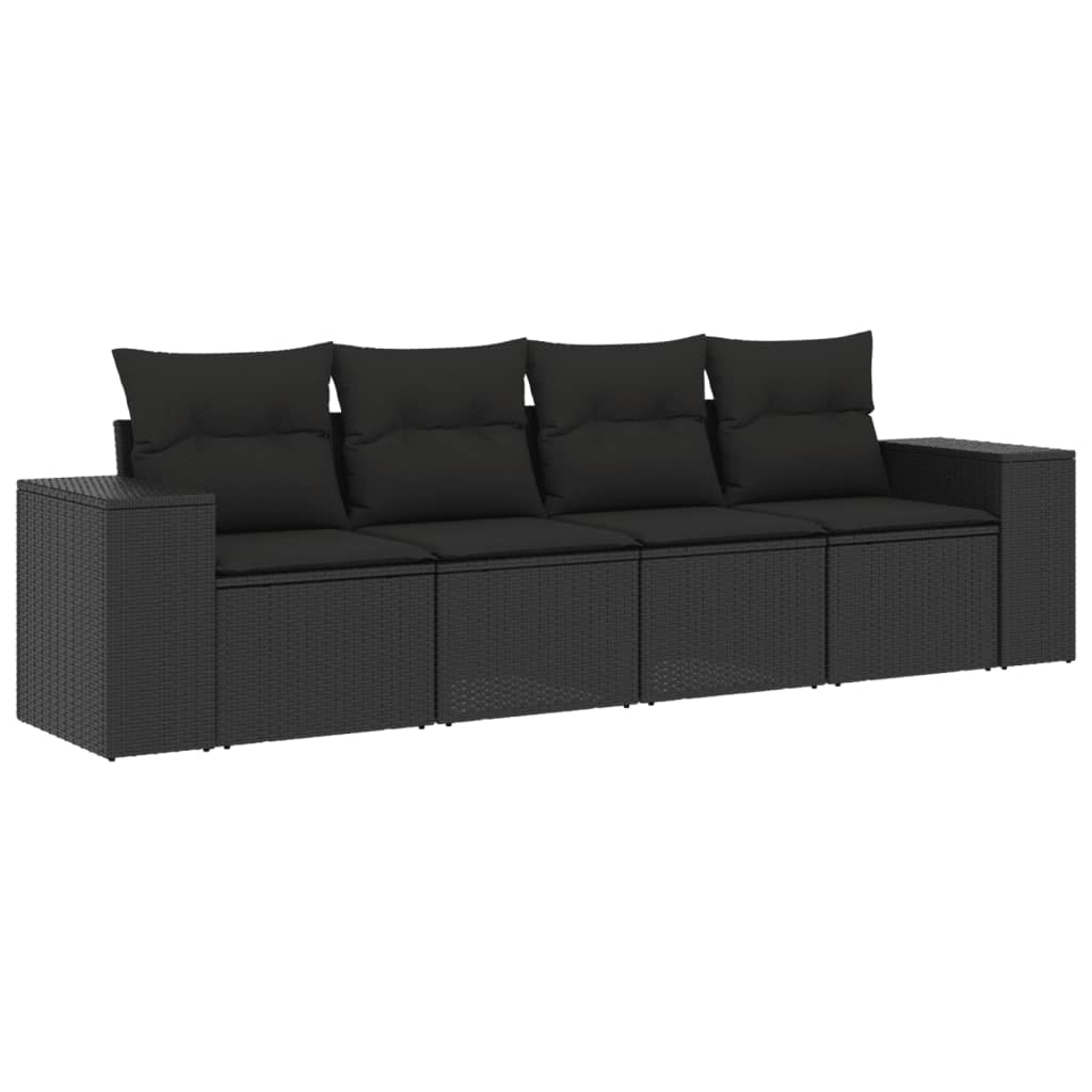5-tlg. Garten-Sofagarnitur mit Kissen Schwarz Poly Rattan