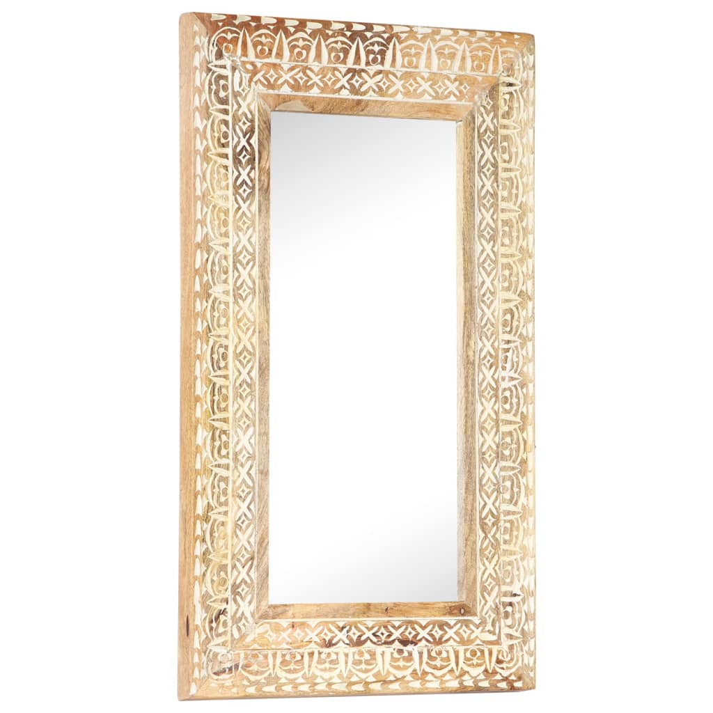 Spiegel Handgeschnitzt 50x50x2,6 cm Massivholz Mango