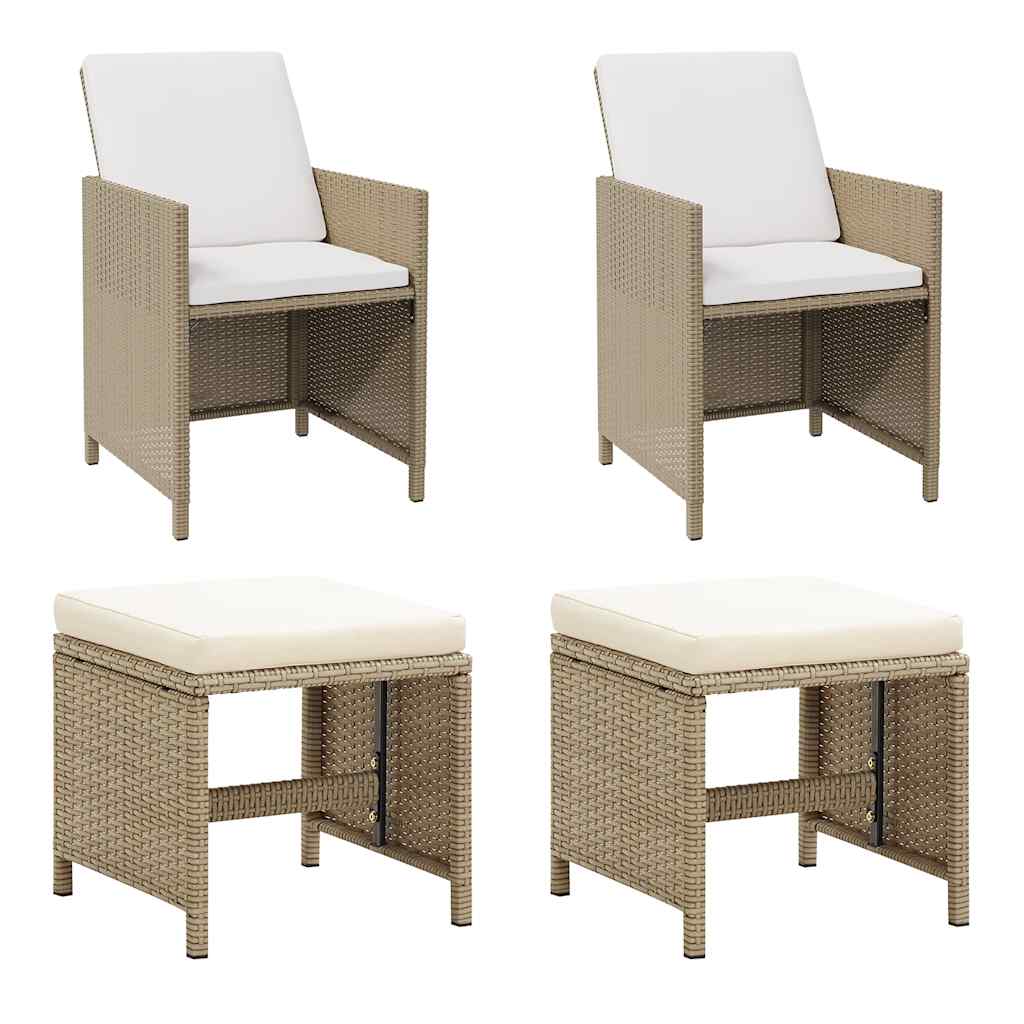 4-tlg. Gartenstuhl und Hocker Set Poly Rattan Schwarz