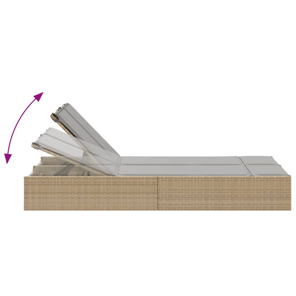 Doppel-Sonnenliege mit Kissen Schwarz Poly Rattan
