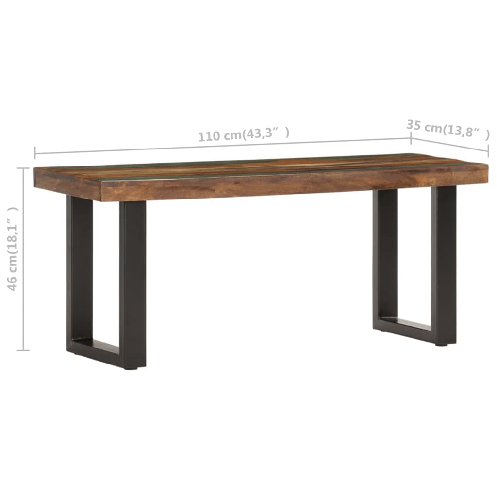 Sitzbank mit Naturkanten 110 cm Akazie Massivholz und Stahl