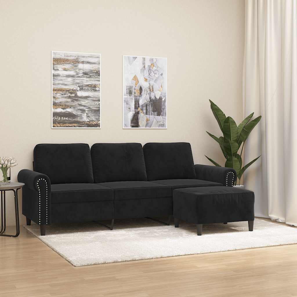 3-Sitzer-Sofa mit Hocker Hellgrau 180 cm Samt