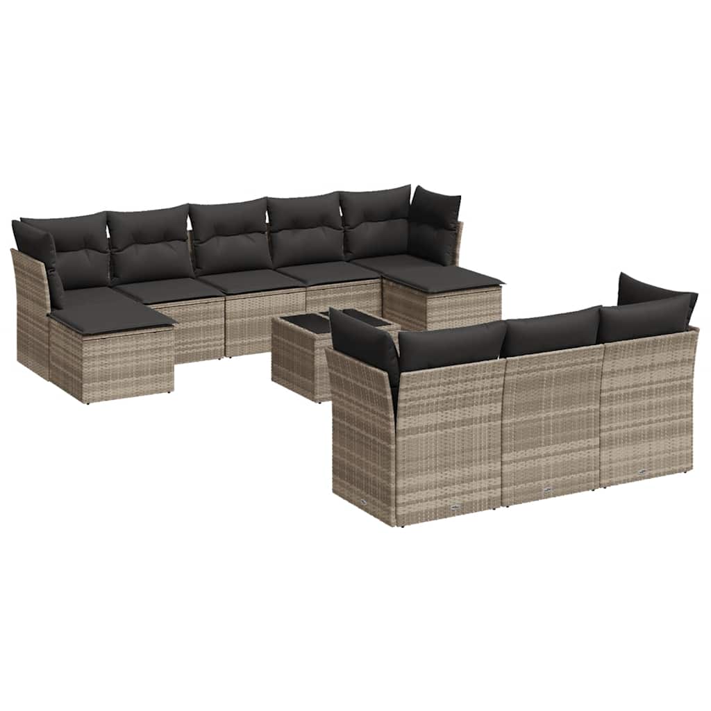 10-tlg. Garten-Sofagarnitur mit Kissen Schwarz Poly Rattan