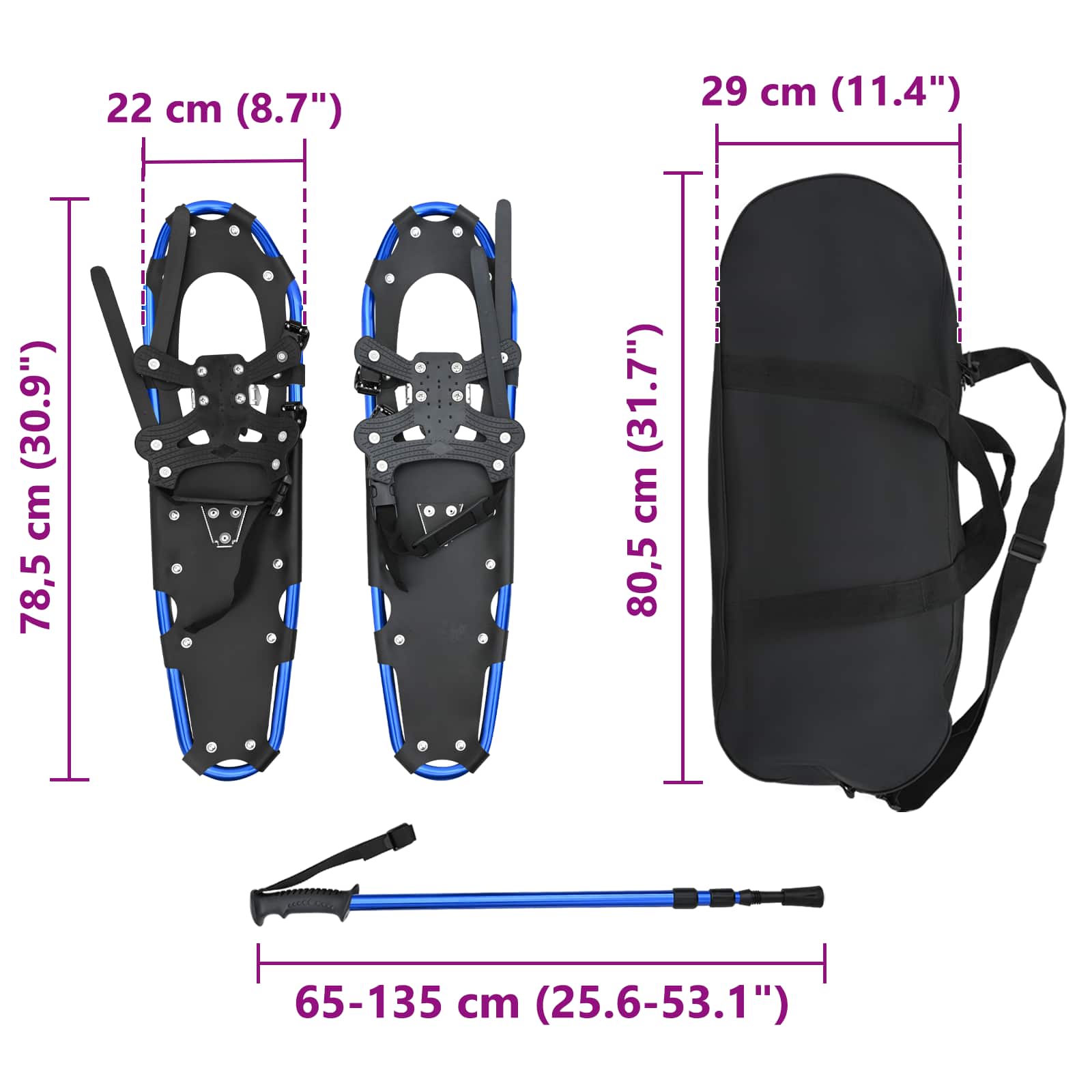 3 in 1 Schneeschuhe Silber und Schwarz 53,5 x 21 cm