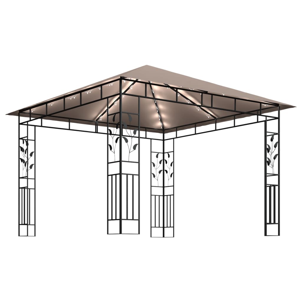 Pavillon mit Moskitonetz & LED-Lichterkette 3x3x2,73m Cremeweiß
