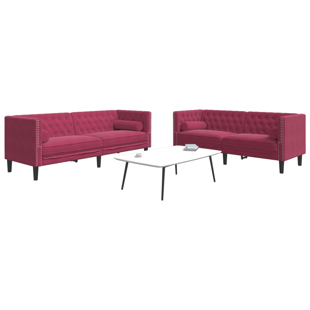 3-tlg. Chesterfield-Sofa-Set mit Nackenrollen Hellgrau Samt