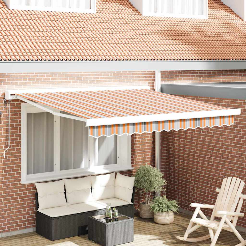 Markise Einziehbar Blau und Weiß 4x3 m Stoff und Aluminium