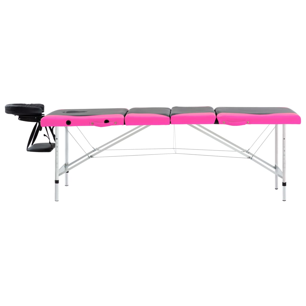 Massageliege Klappbar 4-Zonen Aluminiumgestell Schwarz und Rosa