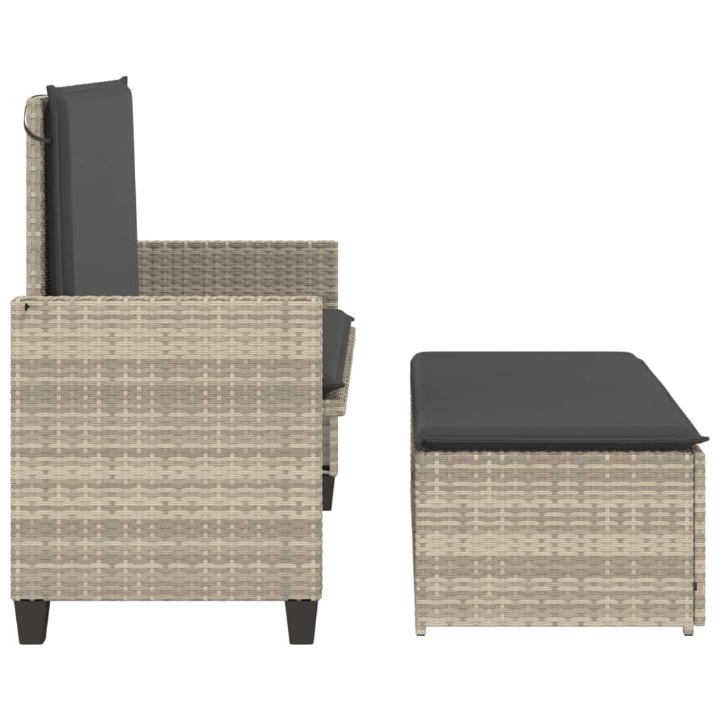 Gartenbank mit Kissen und Hocker Schwarz Poly Rattan