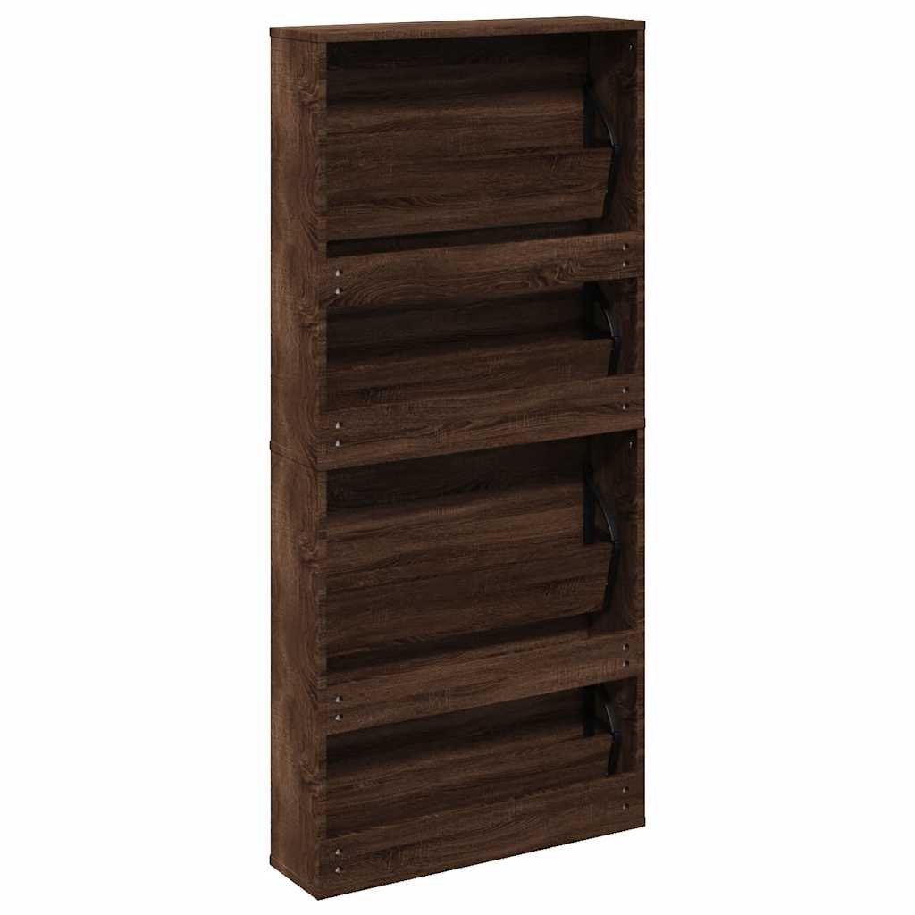 Schuhschrank mit 4 Fächern Spiegel Eiche 63×17×134 cm