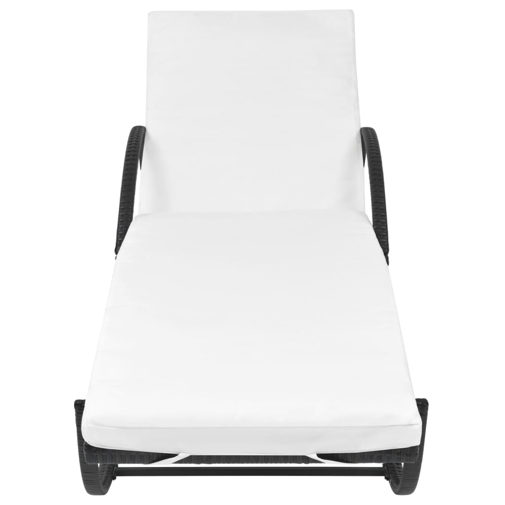 Sonnenliege mit Auflage & Tisch Poly Rattan Braun