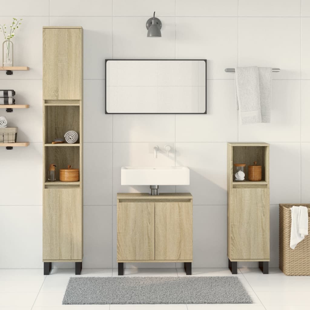 3-tlg. Badmöbel-Set Räuchereiche Holzwerkstoff