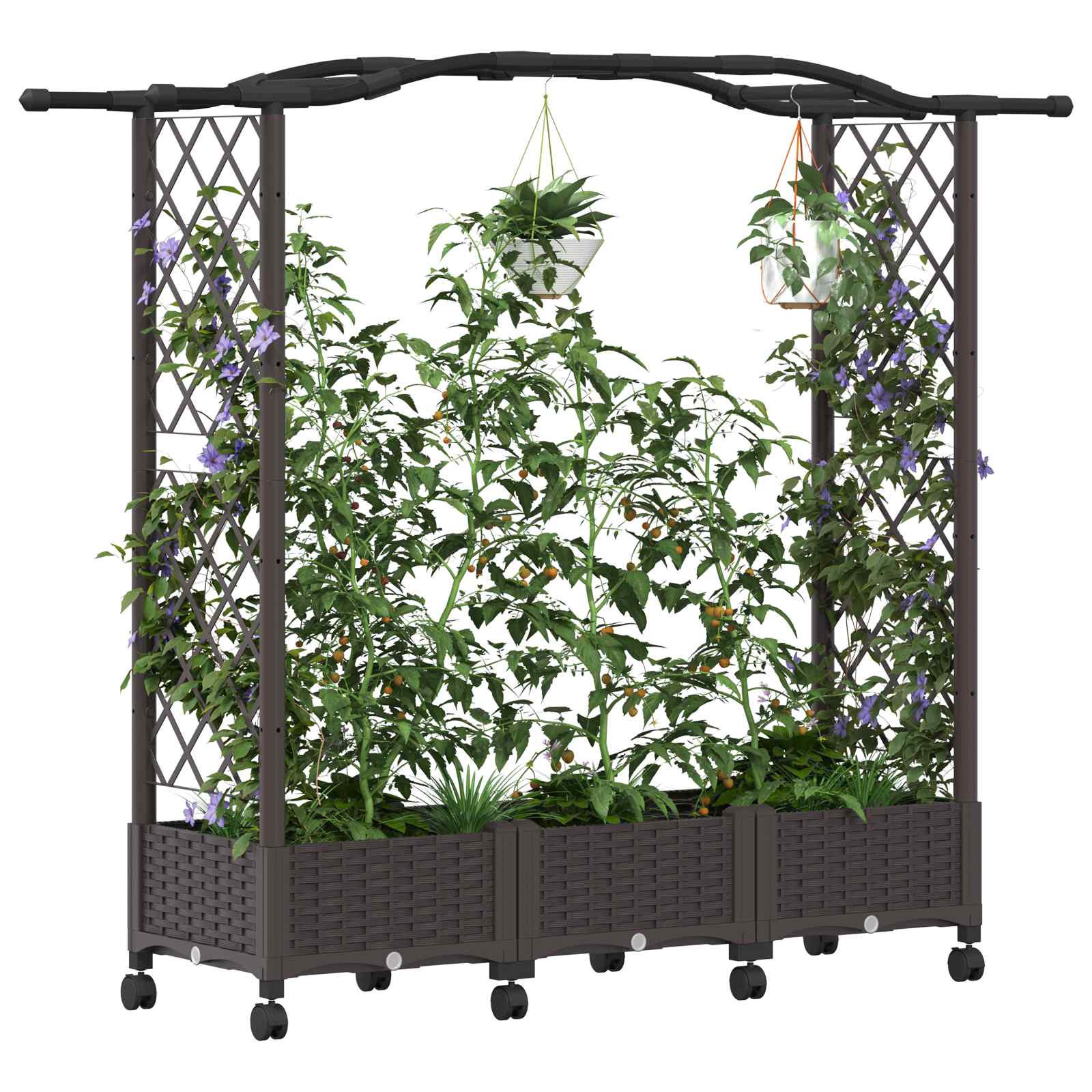 Hochbeet mit Rankgitter und Dach Braun 124 x 40 x 123 cm PP