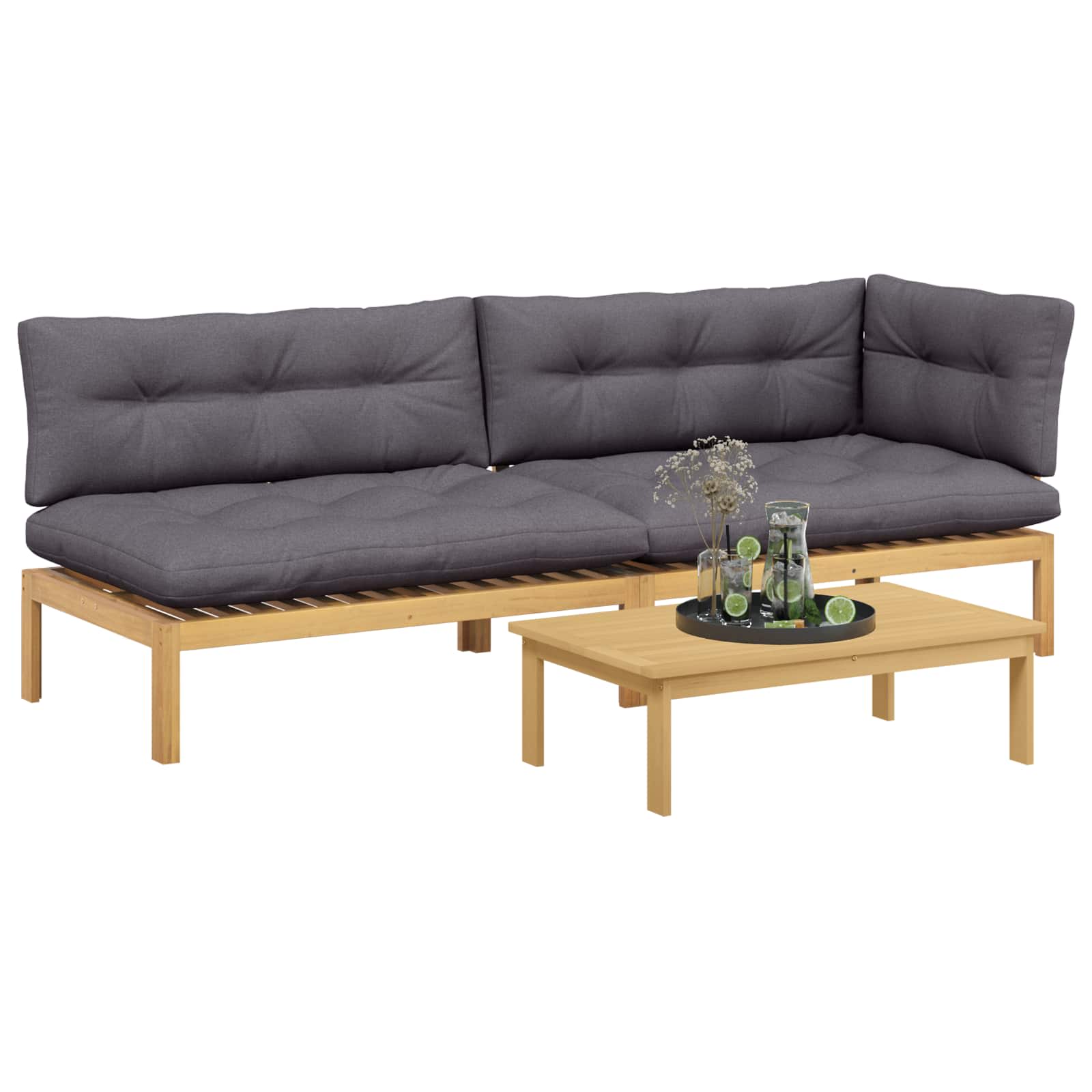 3-tlg. Garten-Sofagarnitur aus Paletten Massivholz Akazie