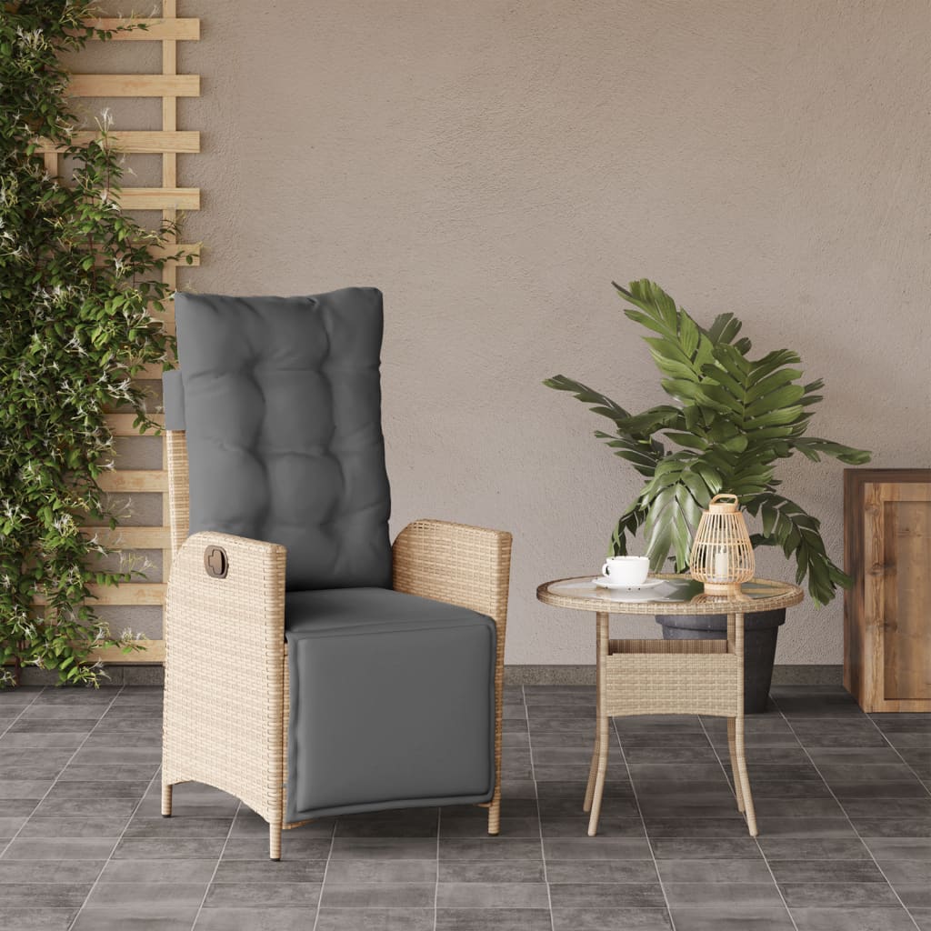 Gartensessel Verstellbar mit Kissen Schwarz Poly Rattan