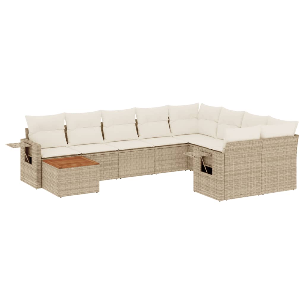 10-tlg. Garten-Sofagarnitur mit Kissen Schwarz Poly Rattan