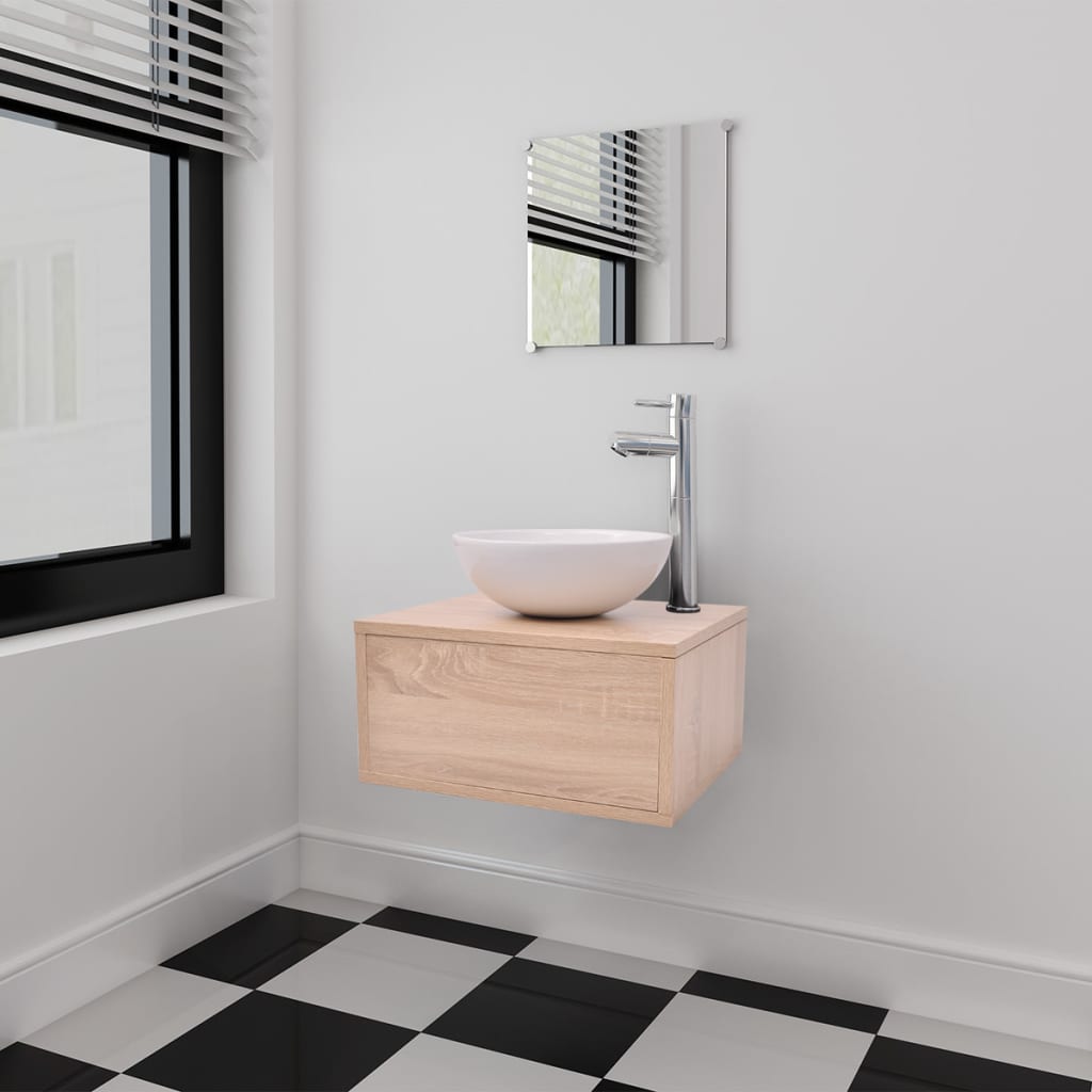 3-tlg. Badmöbel-Set mit Waschbecken Schwarz