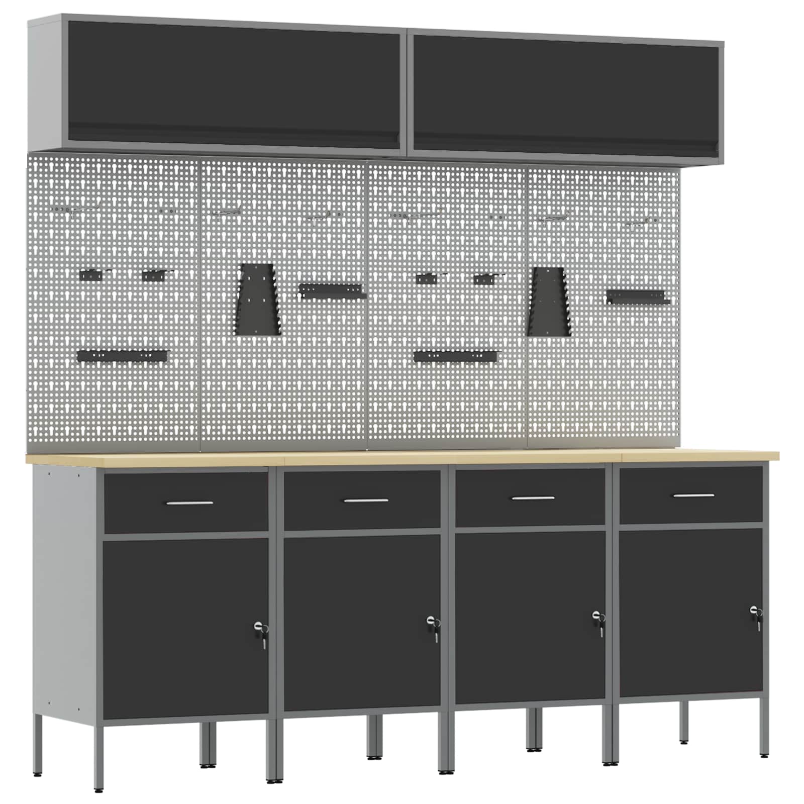 Arbeitsschrankset mit Schubladen mit Regal 8 pcs Grau