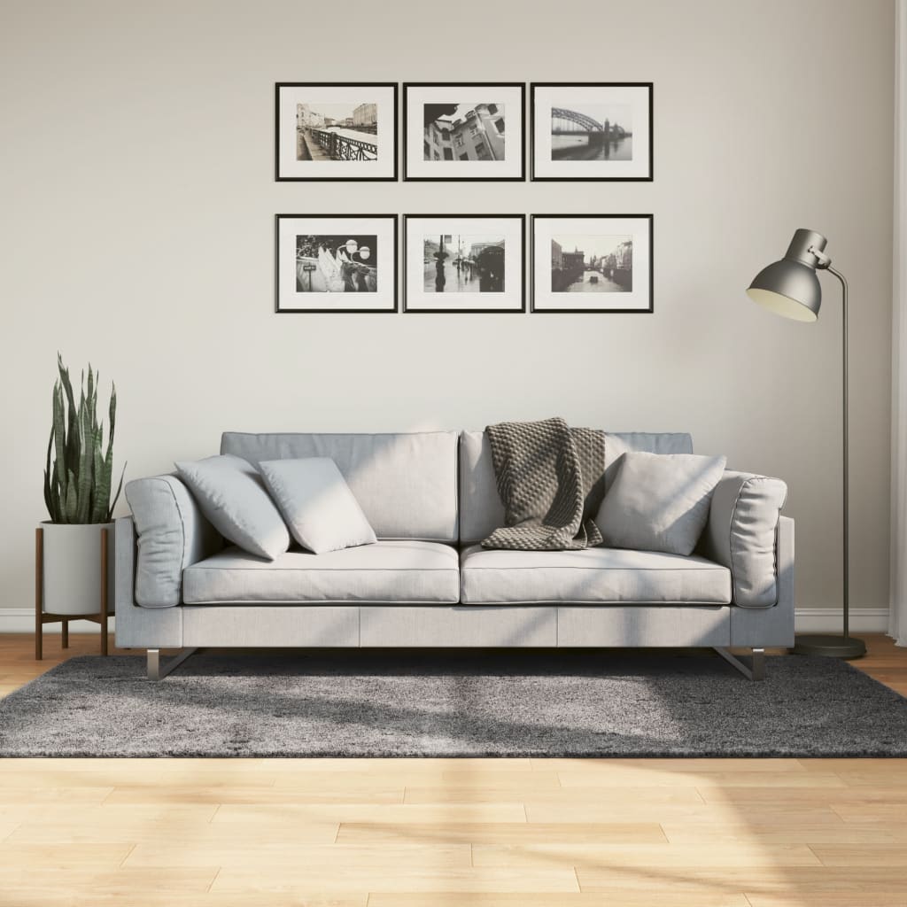 Teppich HUARTE Kurzflor Weich und Waschbar Anthrazit 60x110 cm