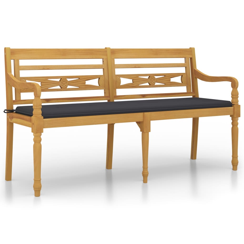 Batavia-Gartenbank mit Anthrazit Kissen 120 cm Teak Massivholz