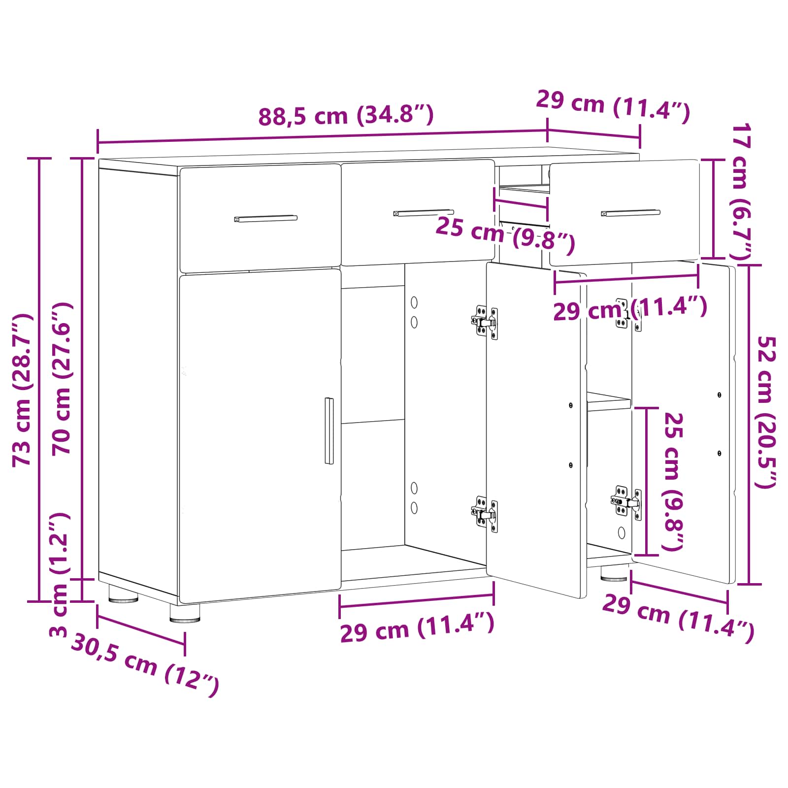 Highboard mit Regal FLORIN Weiß 60 x 35 x 182 cm Holzwerkstoff