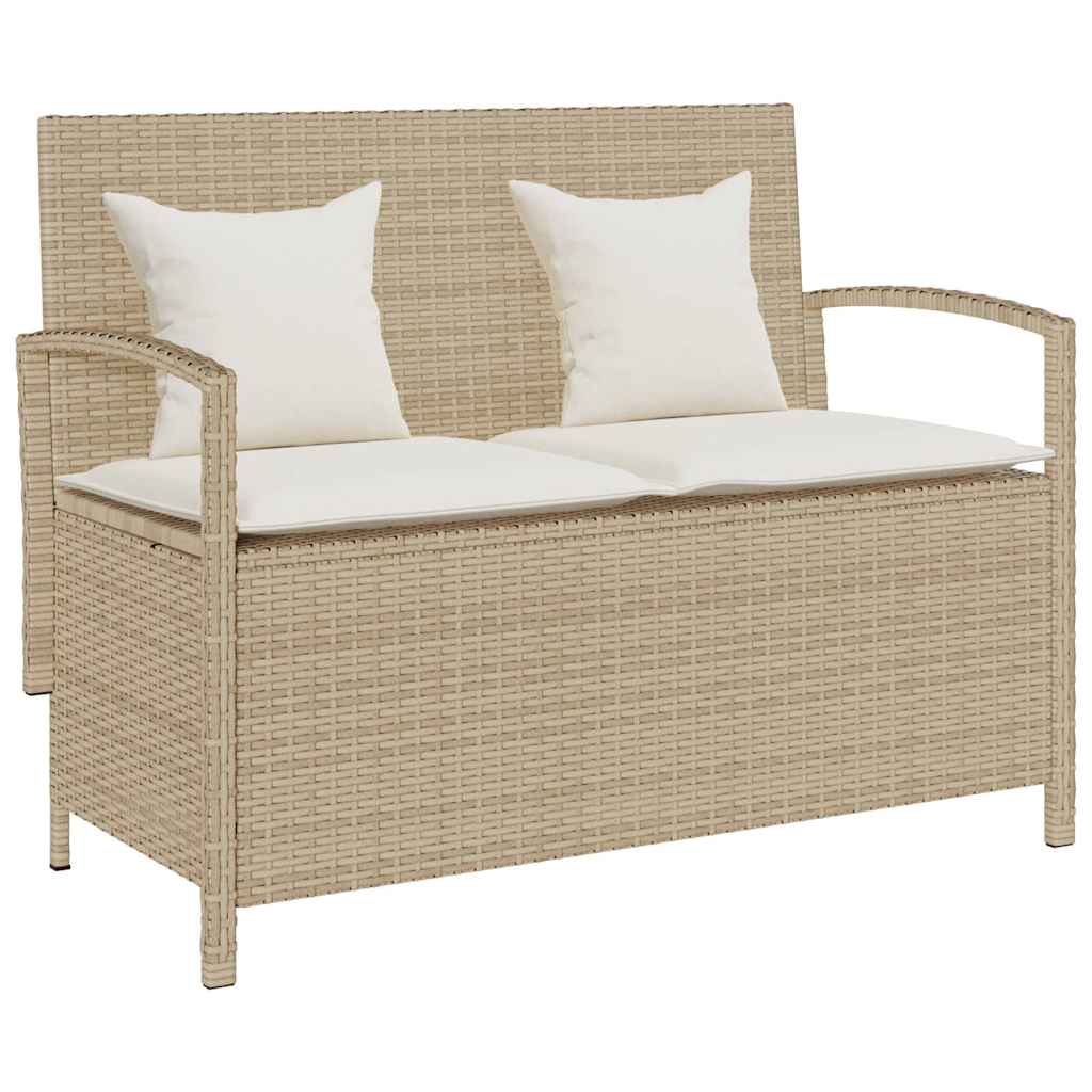 Gartenbank mit Stauraum und Kissen Schwarz Poly Rattan