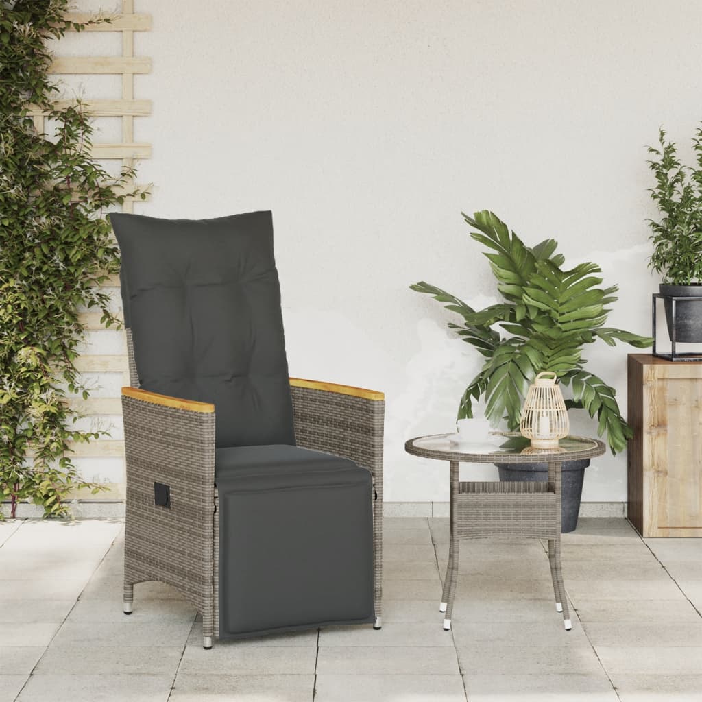 Gartensessel Verstellbar mit Kissen Schwarz Poly Rattan