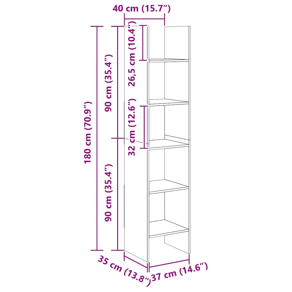 Bücherregal Weiß 40x35x180 cm Holzwerkstoff