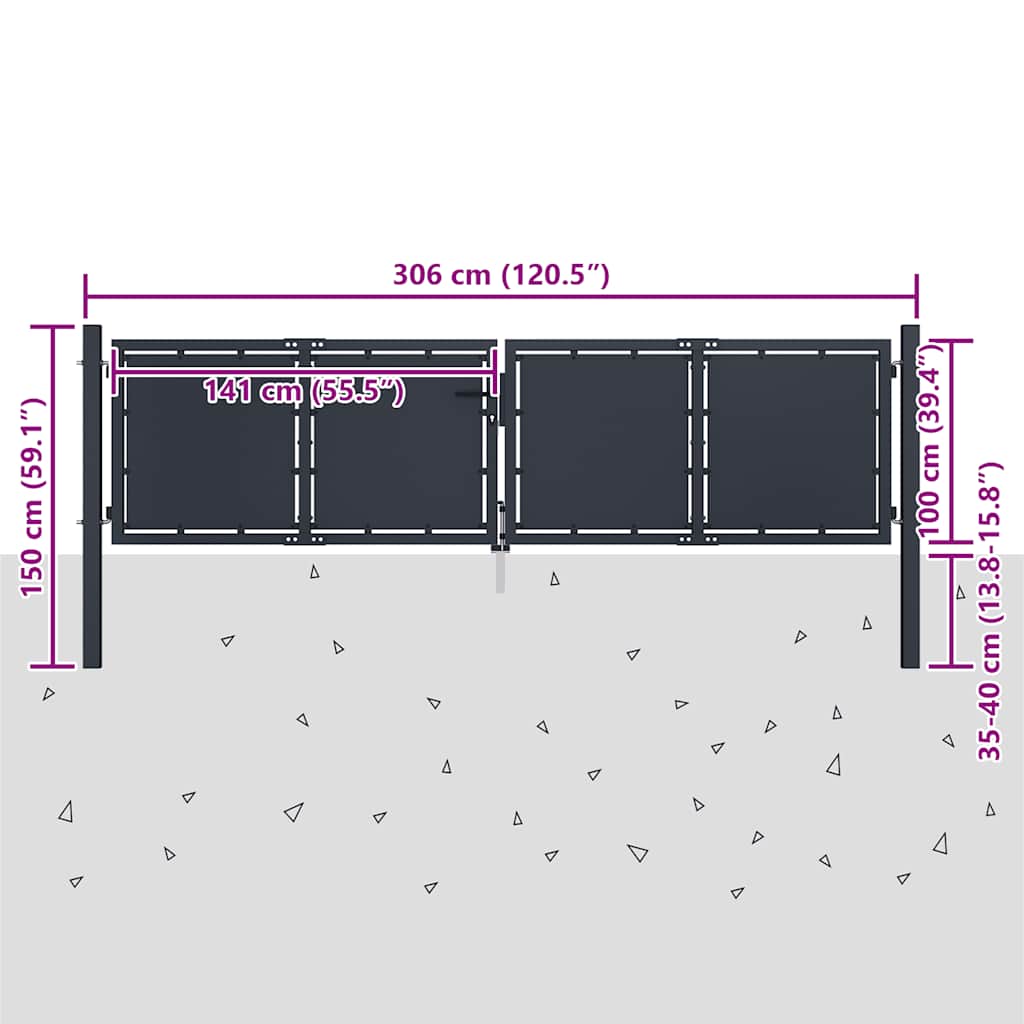 Gartentor aus Stahl 300 x 75 cm Anthrazit